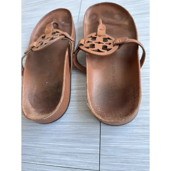 Tory Burch Brown Leather Thong Sandals Slip On Women's 8.5 - Picture 2 of 8
